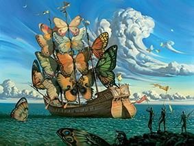抽象的かつ装飾的 Painting - 蝶のシュールレアリスムを描いた翼の船の出航